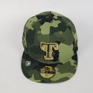 Texas Rangers Hat Cap Fitted Mens 7 3/8 Green Camo MLB Baseball 59FIFTY New Era